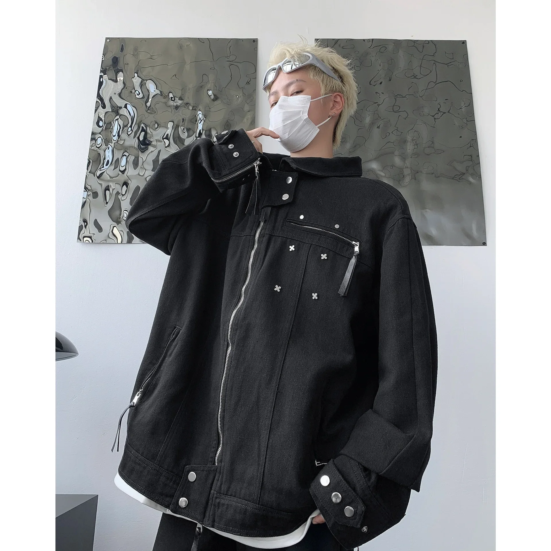 Джинсовая куртка мужская свободного покроя винтажная модная черная в стиле High