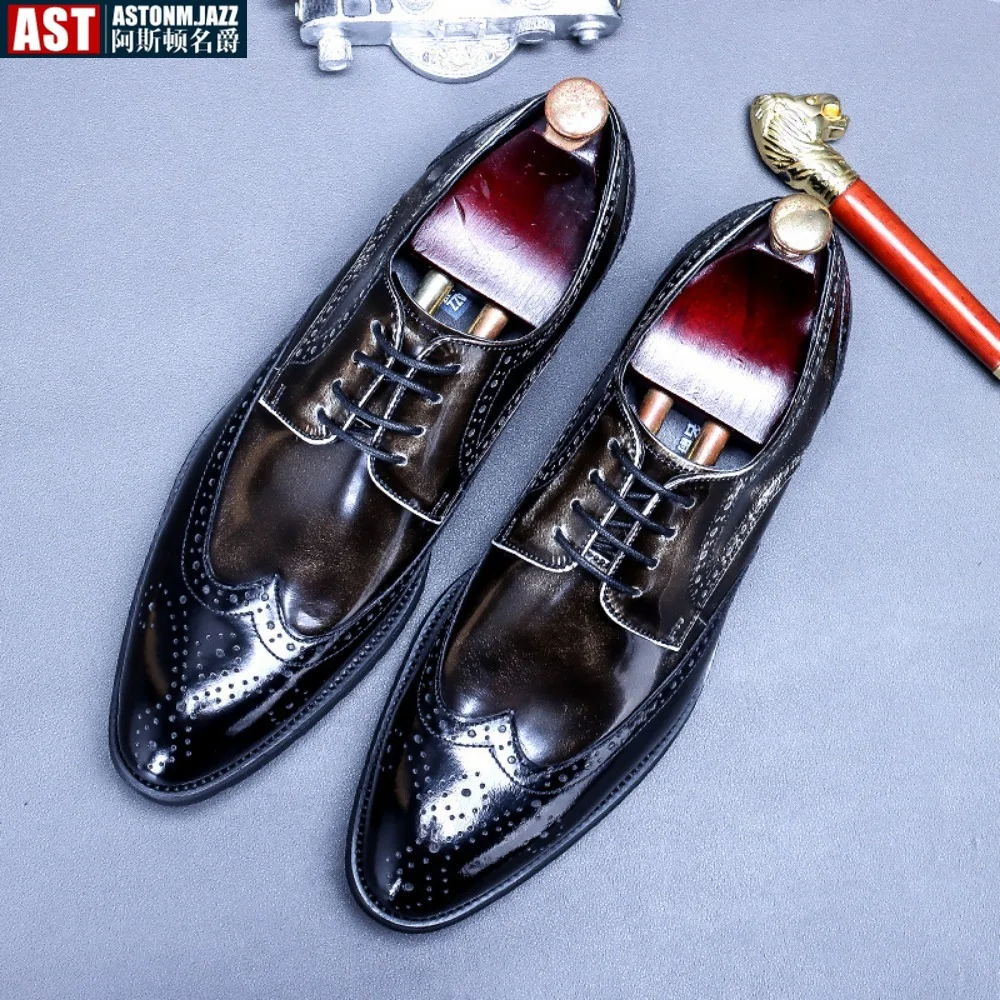 

Men Formal Oxfords Shoes Genuine Leather Fashion Business Casual Party Banquet Daily Retro Carved Lace-up Brogue Dress Shoes