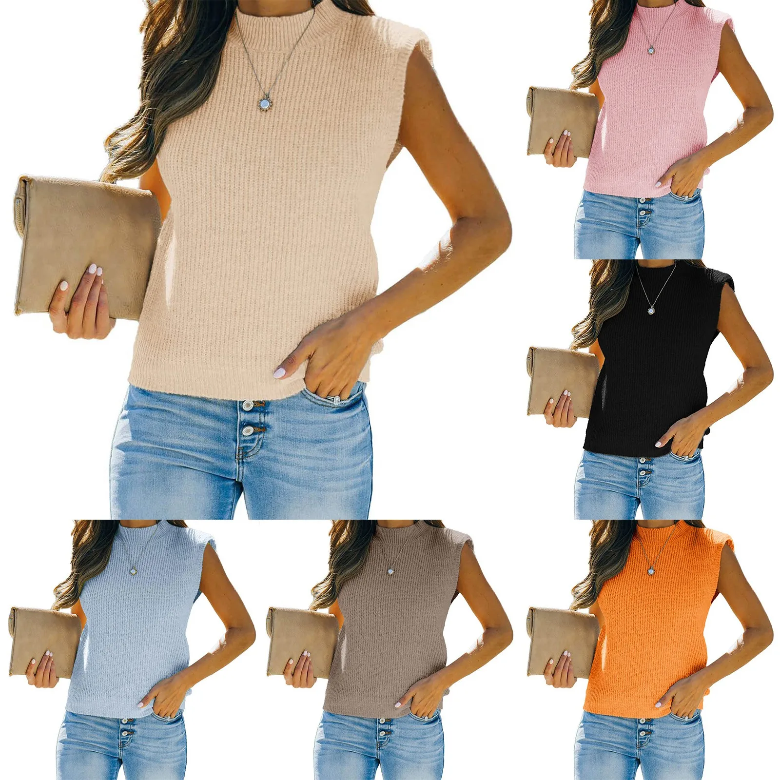 

Женский трикотажный свитер с ложным воротником, модный рифленый пуловер, топы, вязаный женский свитер