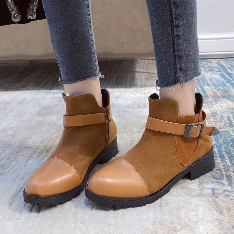 

Women's Shoes Martin Boots 2021 Autumn and Winter New Boots Suede British Style Thick Heel Belt Buckle Short Boots Large Size 43