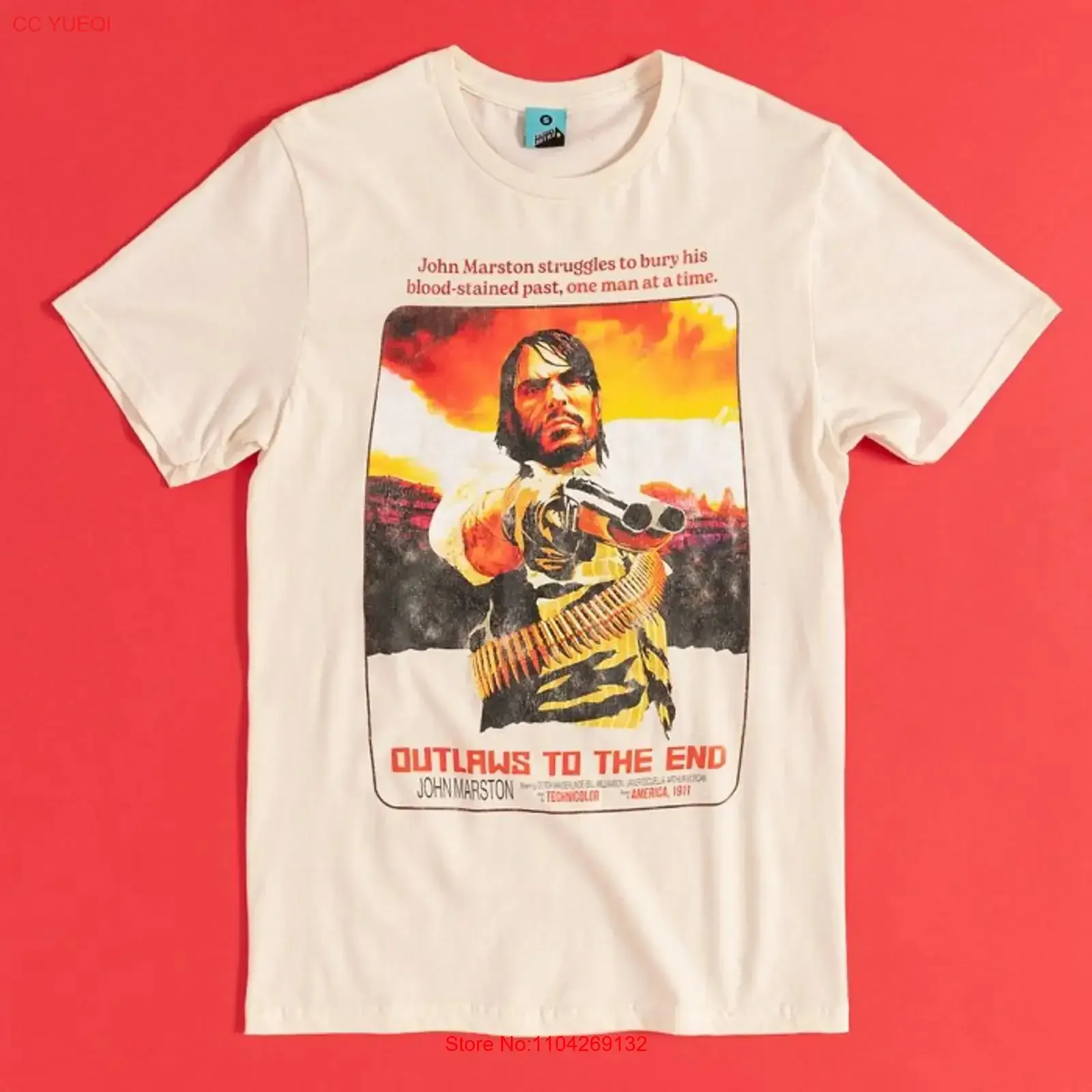 Фото Футболка John Marston Outlaws To The End Inspired Natural, размеры S, M, L, XL, 3XL, винтажная, с эффектом потертости, дизайнерская, с графическим принтом №1
