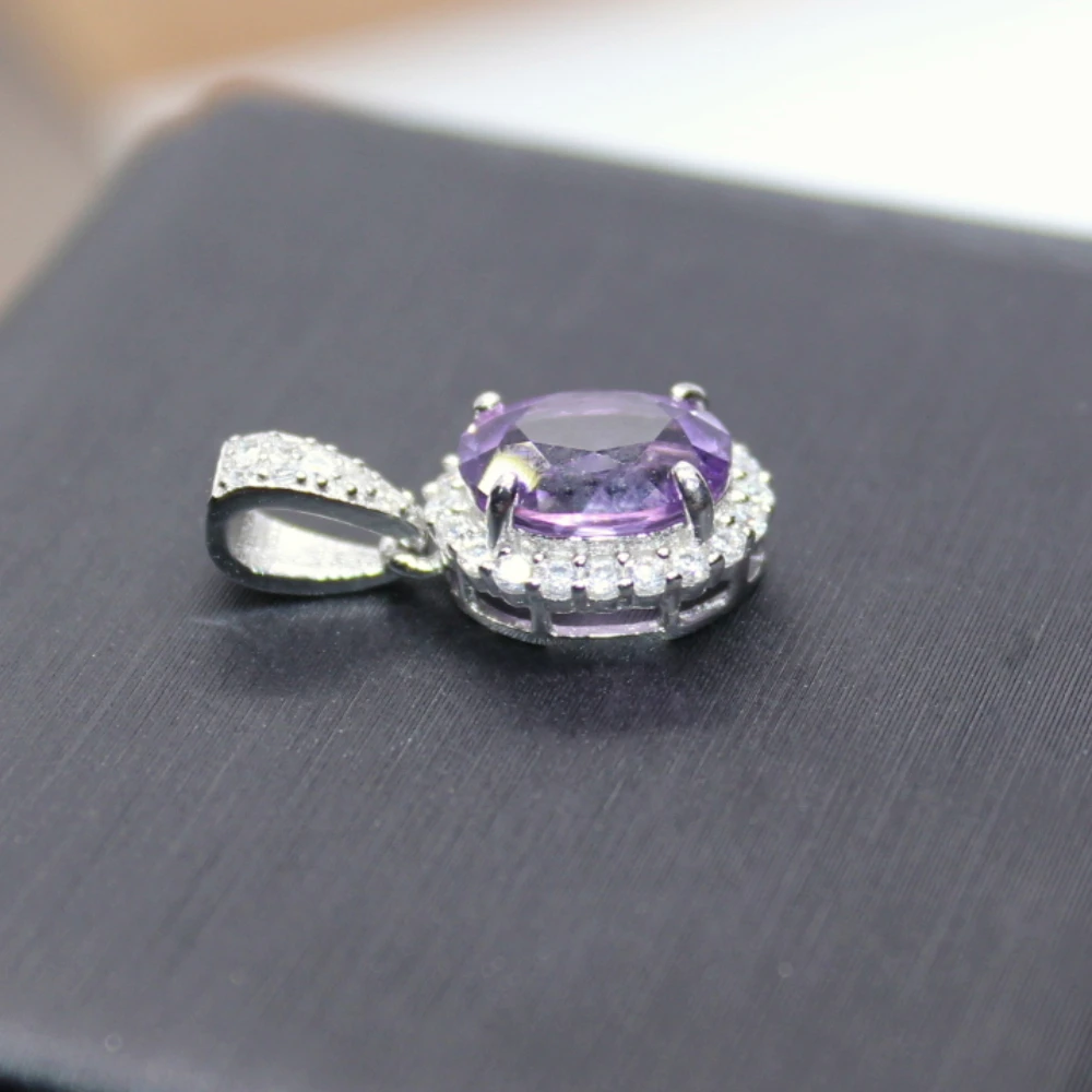 

925 sterling silver AKAC natural amethyst pendant stone size approx6*8mm
