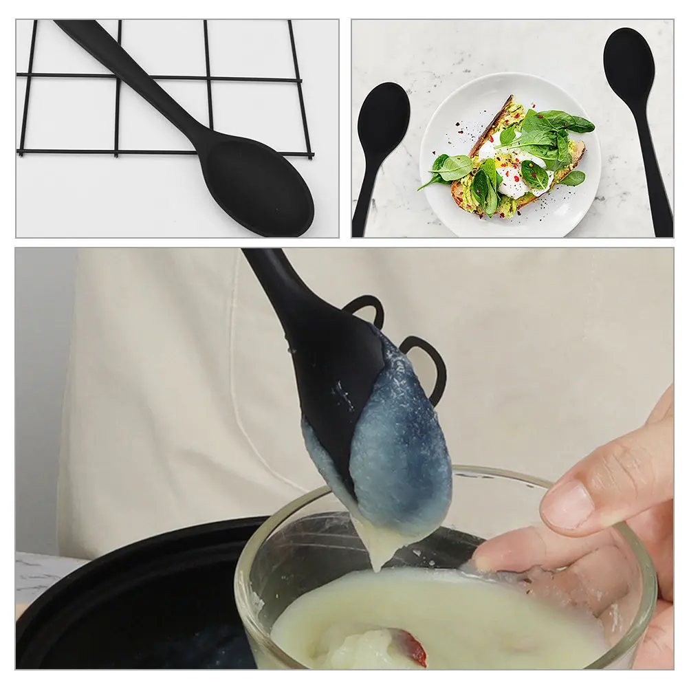 Фото Силиконовая кухонная ложка, портативная, термостойкая, многофункциональная, для перемешивания, приправления и сервировки, подходит для антипригарной посуды. №2