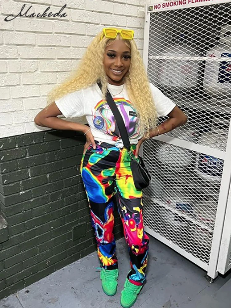 

Macheda Women Y2K Colorful Print Pants Fall Hipster Street Slim Fit Trousers Girls Party Clubwear Fashion Female Cool Clothing