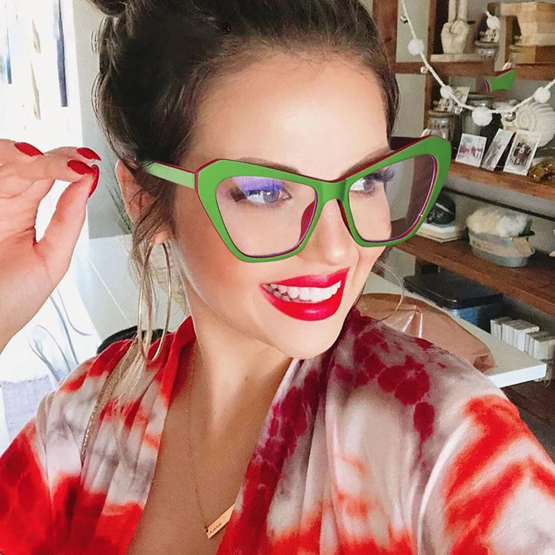 

Anti-Blue Light Eyeglasses Simple Large Frame Cat Eye Glasses Women Blocking Blue-Ray Glasses Computer Oversize Frame Sunglasses