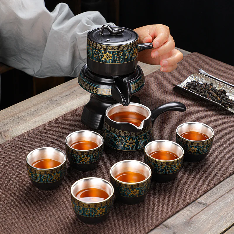 

999 Silver-plated Kung Fu Teaset Chinese 8 Pcs Ceramic Travel Tea Sets High-grade Porcelain Teaset Gaiwan Teacup Ceramic Tea Cup
