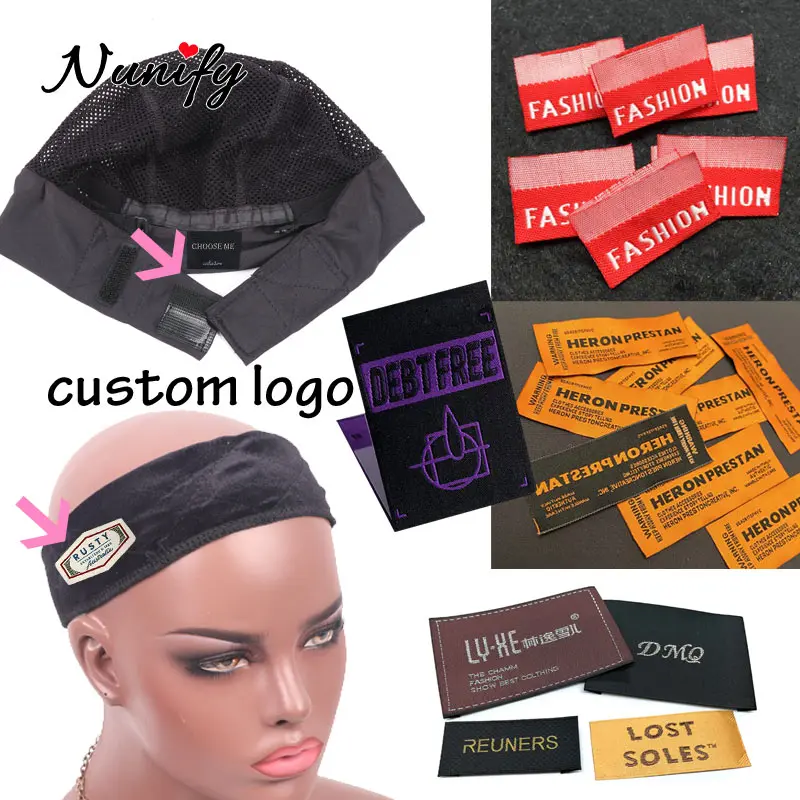 Printing Cloth Labels For Wig Cap Personalized Polyester Cotton Clothing Tags For Wig Grip Customized With Logo Wig Accessories