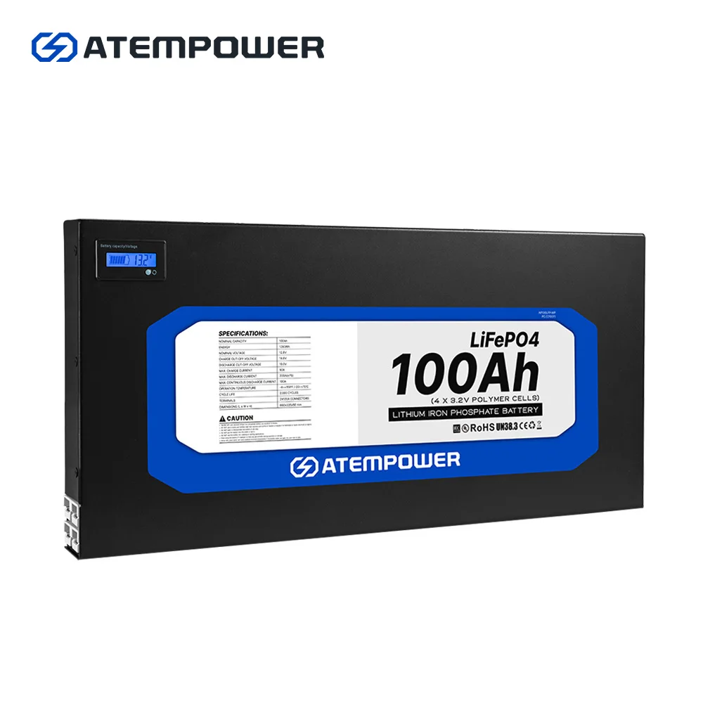 

ATEM POWER Deep Cycle 12v 100ah Slimline BMS Slim Lifepo4 Lithium Ion Battery Pack for RV