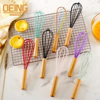 wooden handle kitchen silicone whisk easy to clean egg beater milk frother kitchen utensil kitchen silicone egg beater tool