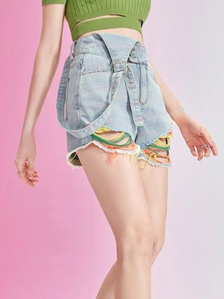 Шорты женские джинсовые с высокой талией повседневные милые ажурные элегантные