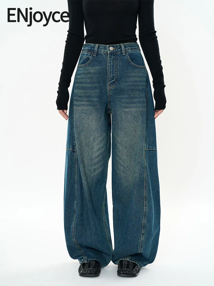 Женские винтажные мешковатые джинсы из толстого флиса зима 2024 женская уличная