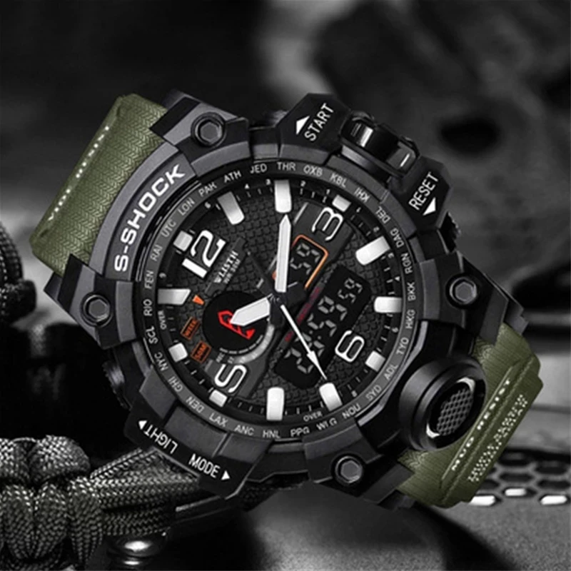 

WLISTH Brand Men Sports Watch Dual Display Analog Digital LED Electronic Quartz Wristwatches Waterproof Swimming Military Watch