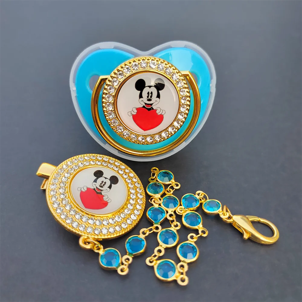 

Blue Bling Mickey Mouse Image Boy Toddler Baby Pacifier BPA Free Food Grade Silicone Kids Dummy Soother Bling Babe Unique Gift