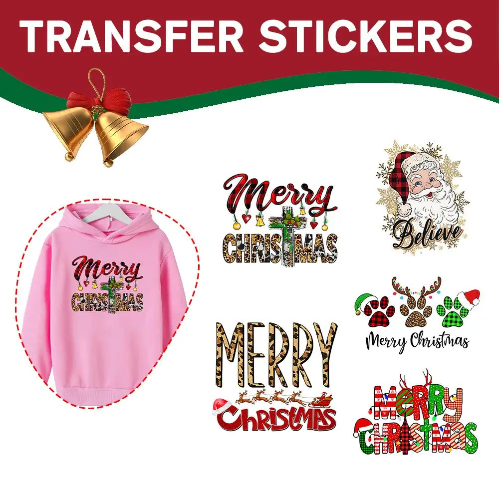 

Christmas Transfer Stickers Cartoon Print Merry Santa Claus Shaped Stickers Cannot Be Washed Off For Diy Scrapbook Hoodies M3G0