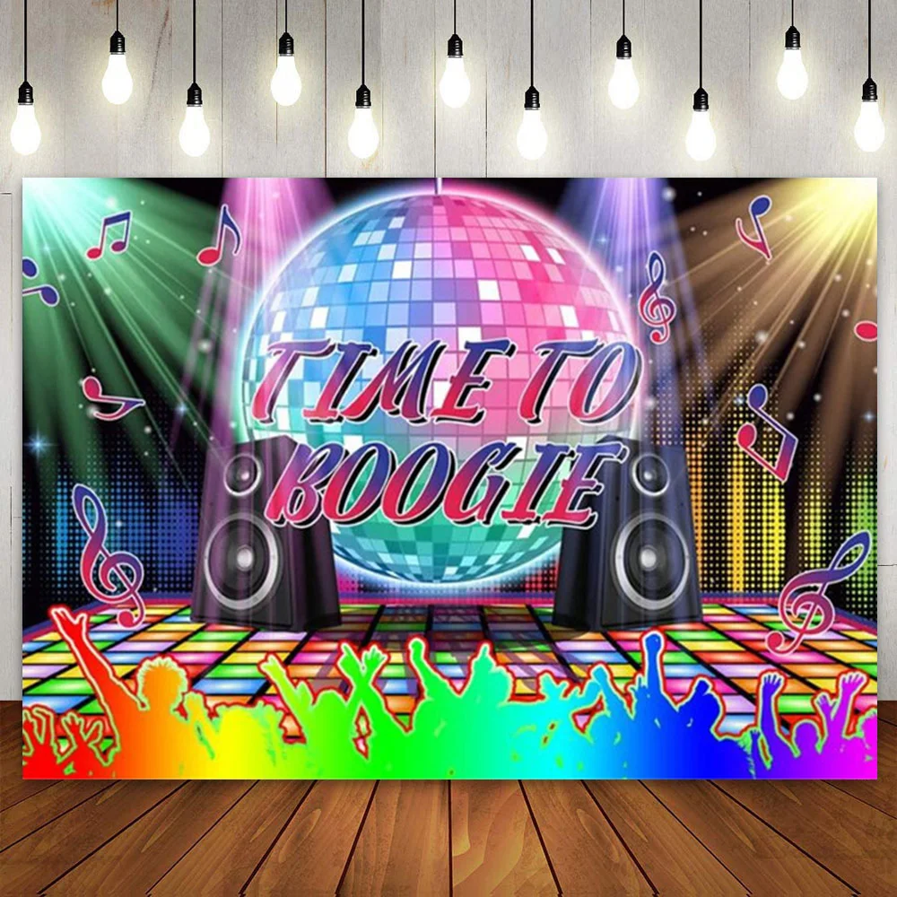 Disco Theme Party Backdrop Ballroom Neon Night Club Music 60s 70s 80s Background Birthday Banner Poster for Girl Women 8x8 10x10