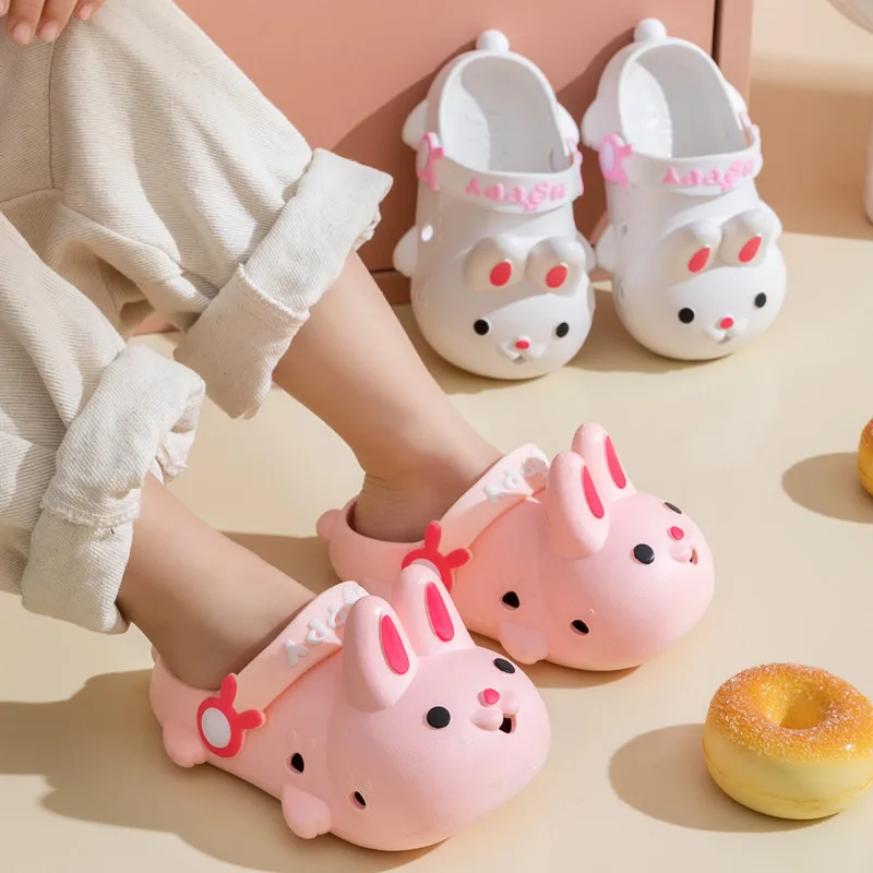 

Children Girls Slippers Cute Hole Shoe Kids Fashion Solid Pink Cartoon Rabbits Water Shoes for Beach Boys Non-slip Unique Summer