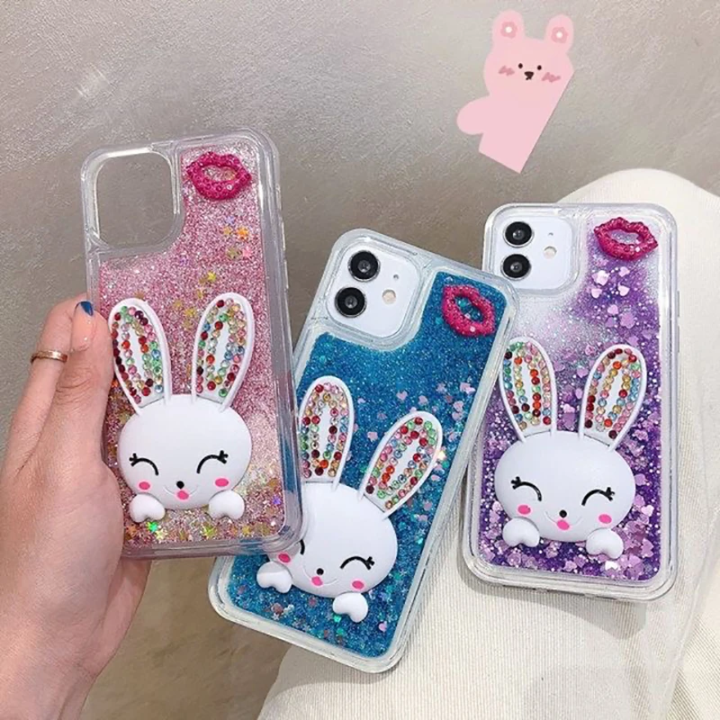 

Bunny Ear Holder Liquid Glitter Phone Case Cover For Huawei P30 lite P20 Pro P40 P50 Mate 10 Lite 20 Pro 30 40 P Smart Z 2021