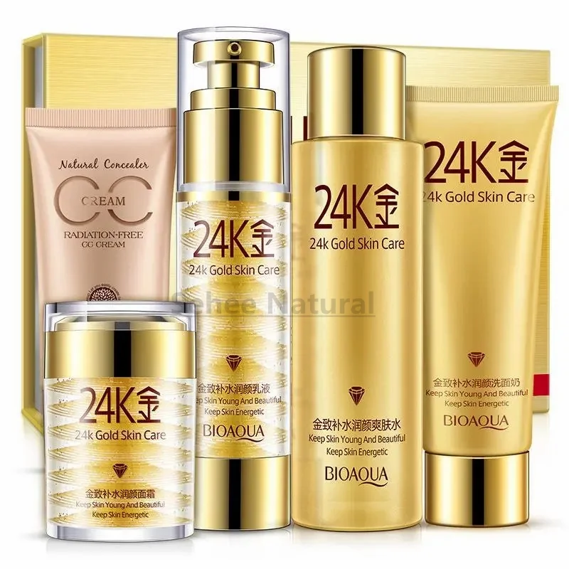 

24k Gold Super Bright Cleanser Toner Serum Lotion BB Cream Whitening Moisturizing Anti-Spots Skin Care Set Products