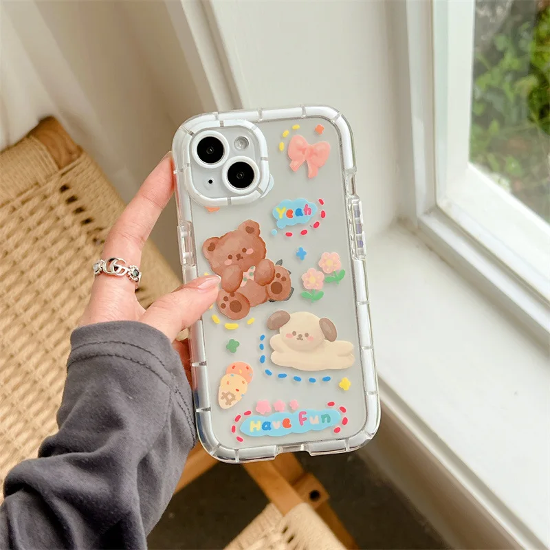 

Cute Bear Puppy Cartoon Girl Mobile Phone Case For IPhone8 7 11 12 13 Pro Max X XS Max XR Plus SE2 SE3 7Plus MINI