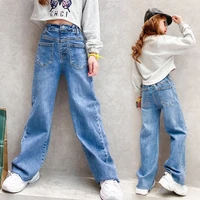 wide leg jeans for teenage girls 12 13 14 15 16 years children casual trousers loose korean style high waist big kids denim pant
