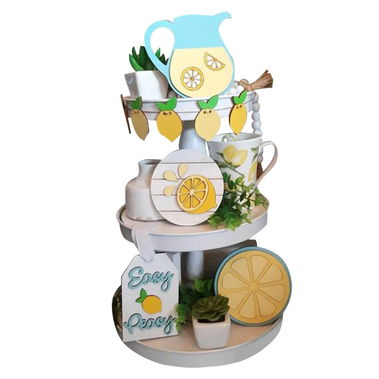 

Многослойный декоративный поднос на тему лимона, деревенский фермерский деревянный лимон, деревенские пасхальные украшения, маленькие металлические подносы для сервировки