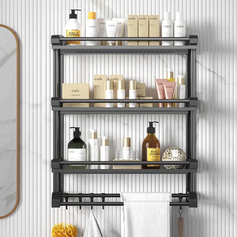 

049HOME Bathroom Multi-function Racks Bath Towel Rack Punch-free Towel Rack Household Bathroom Supplies Wall-mounted Artifact