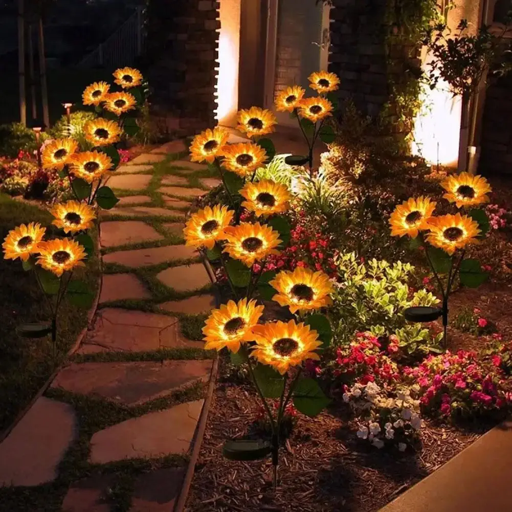 

LED Solar Sunflowers Outside Garden Lawn Light Waterproof Solar Flowers Pathway Light For Patio Yard Wedding Holiday Decora C9K3