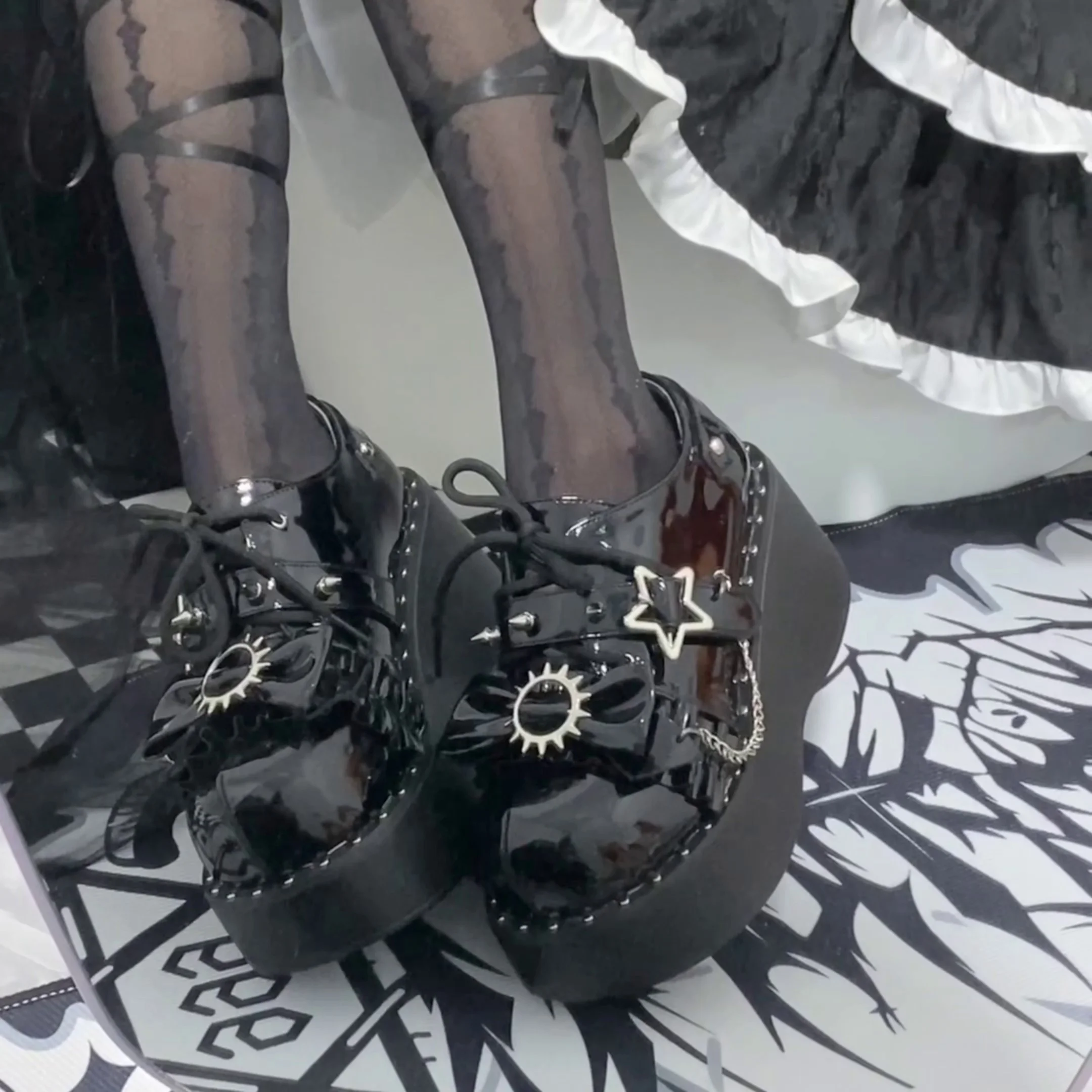 Туфли женские кожаные на толстой подошве 5-8 см с круглым носком