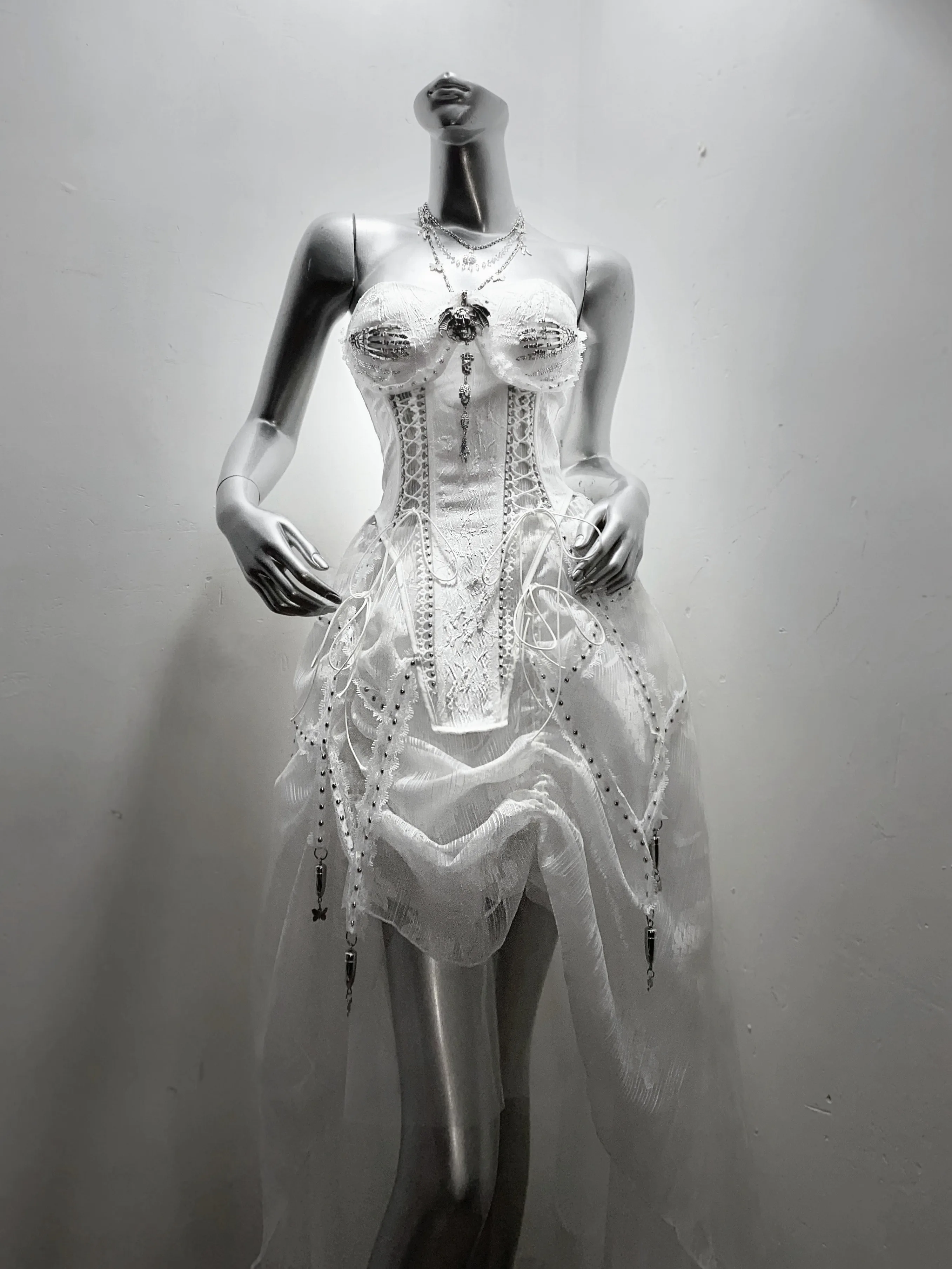 Оригинальная белая Готическая фея женская летняя одежда бандажный корсет в виде