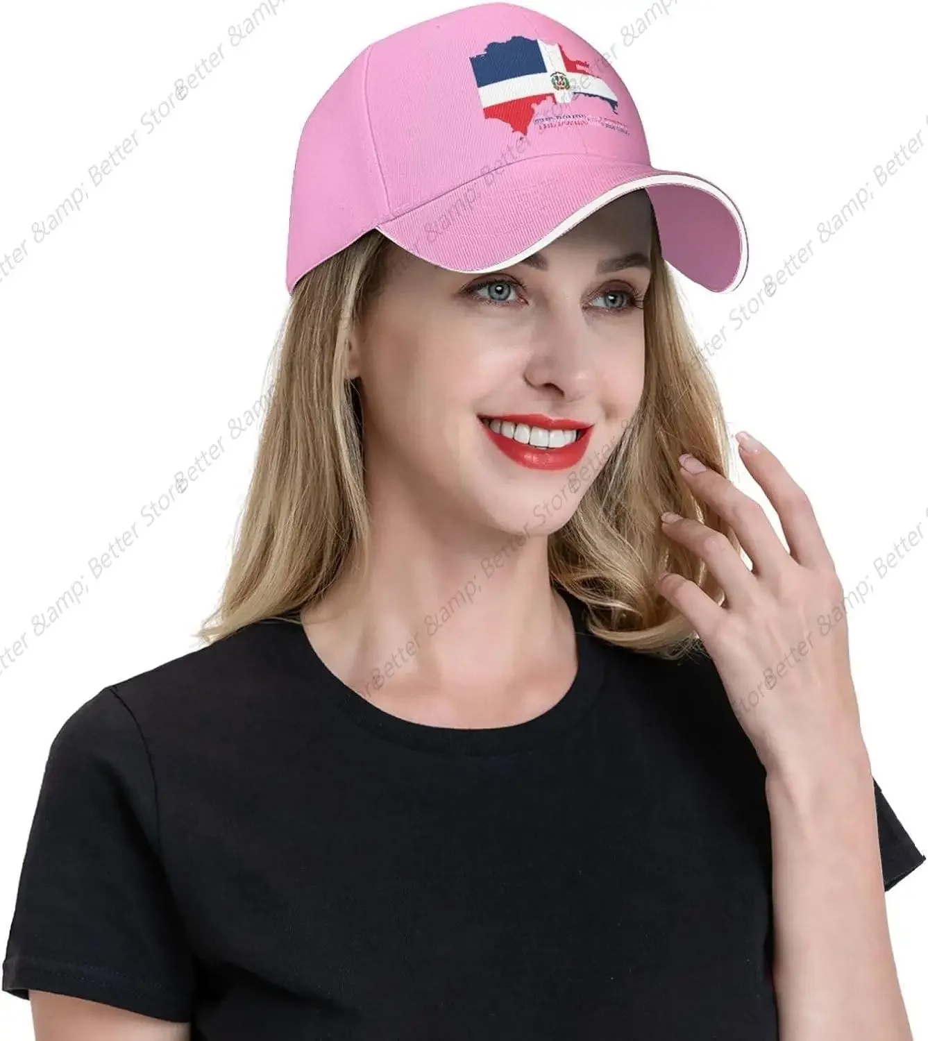 Фото Бейсбольная кепка с флагом Доминиканской Республики Dad Truck Flat Bill Snapback Brim Спортивная шляпа в стиле хип-хоп для мужчин и женщин Розовая №3