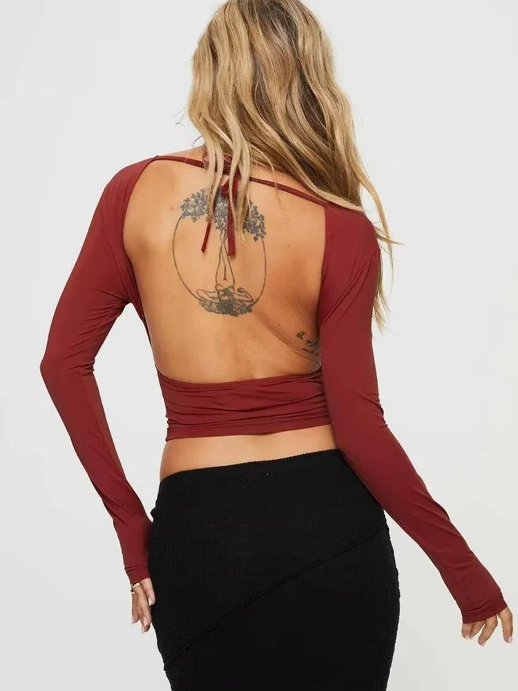 Le Luz Высокоэластичная укороченная сексуальная футболка Красный Черный Лето