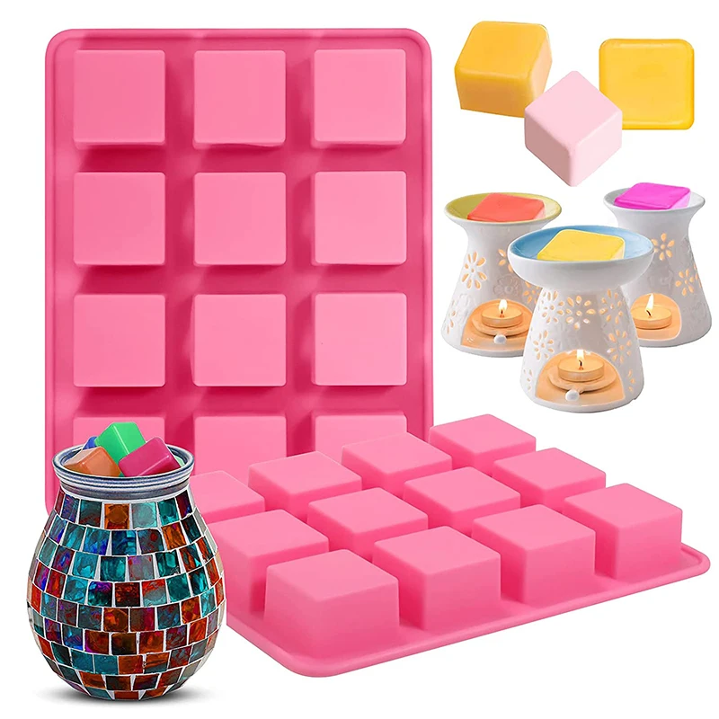 12-Cavities Square Baking Molds Set for Candle-Making and Scented Wax Melts  Baby Food Chocolate Truffles, Ganache, Jelly, Candy