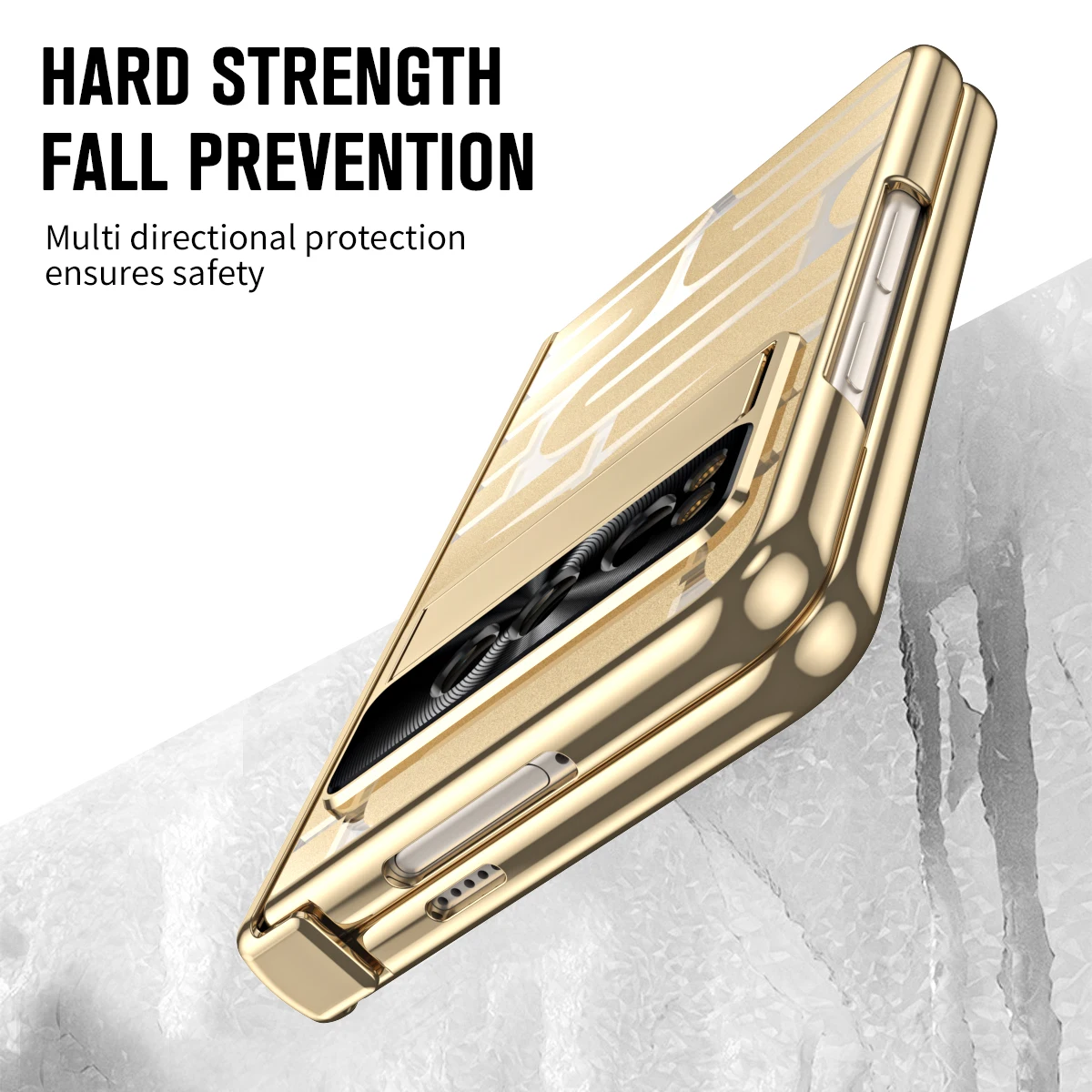 Plating Hinge Case For Google Pixel Fold with Pen Holder Fashion Pictorial Full Protector Transparent Acrylic Kickstand Cover