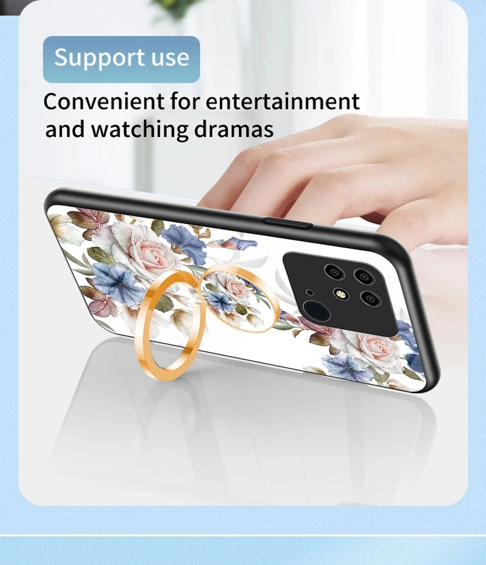 

For POCO X4PRO M4PRO X3GT X3NFC M3 F3 Case Tempered Glass Phone Case For Redmi 10A 9C 8A 7A 6Pro 6A With Flash Magnetic Ring