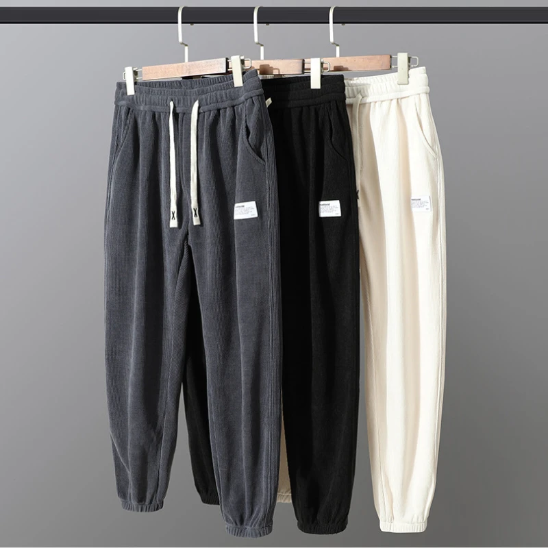 

2022 Spring and Autumn Corduroy Ankle Banded Slacks Korean Men's Trendy Loose Cropped Pants Boys Track Sweatpants Men