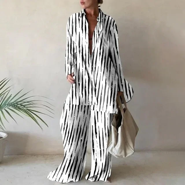 Fashionable Printed Loose-Fit Long Sleeve Suit Jacket+Straight-Leg Trousers Women's Autumn/Winter 2022 Cross-Border Foreign Trad