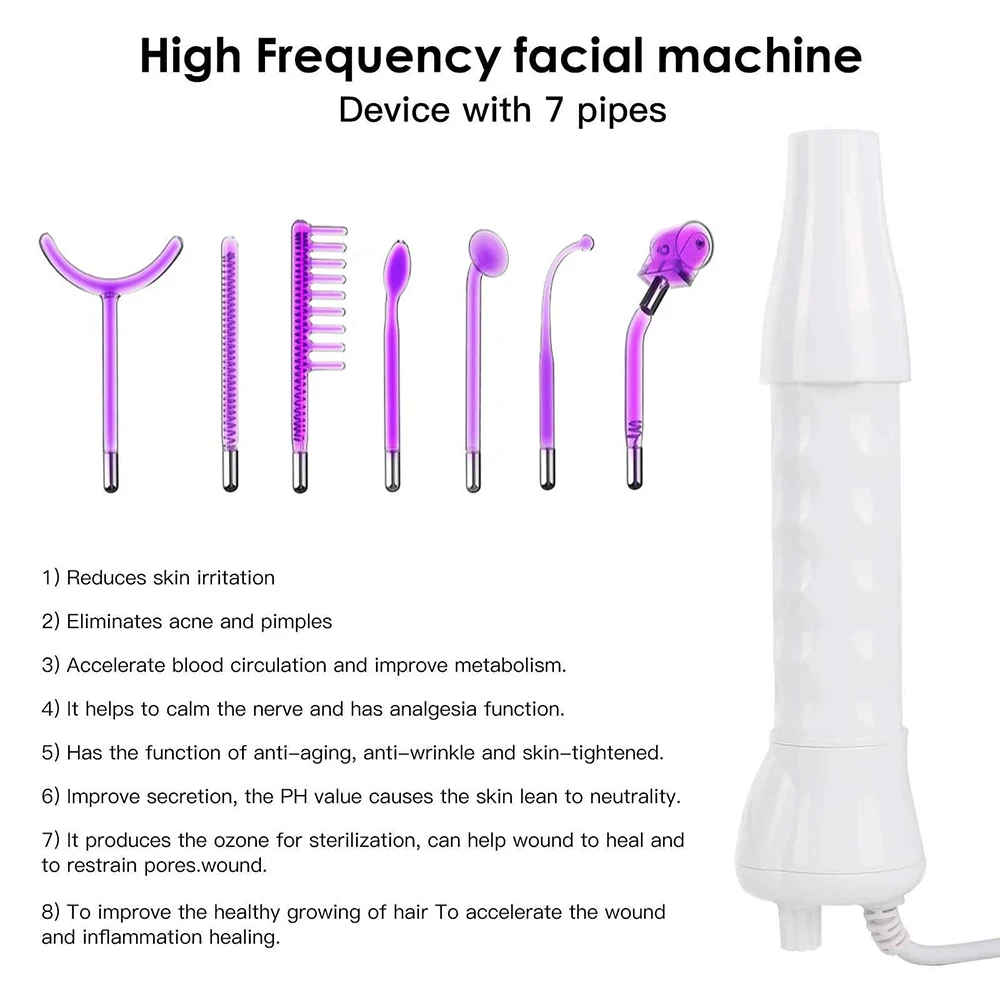 7in1 High Frequency Facial Wand Argon Neon Apparatus Electrotherapy Beauty Massager Device Anti-Acne Ozone Skin Therapy Machine