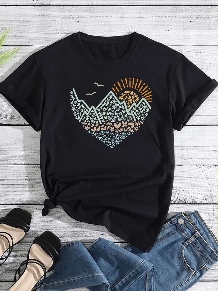 

Heart Mountain Printed T Shirt New Fashion Women T-shirt Casual Short Sleeve Tops T-shirt Female Summer Funny Graphic Tee Shirts