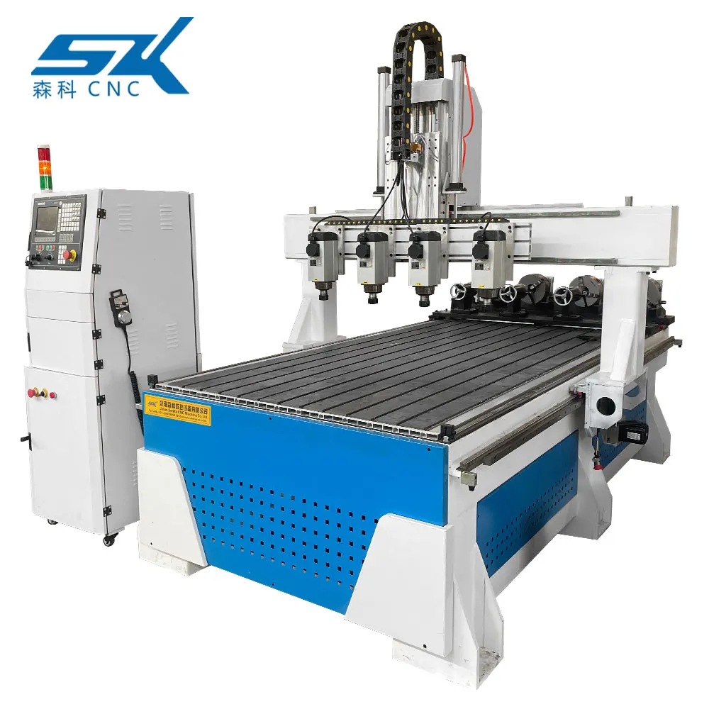 

4 axis 3d 1325 multi head curved chair leg furniture making cnc router cylinder boring and milling carving machine