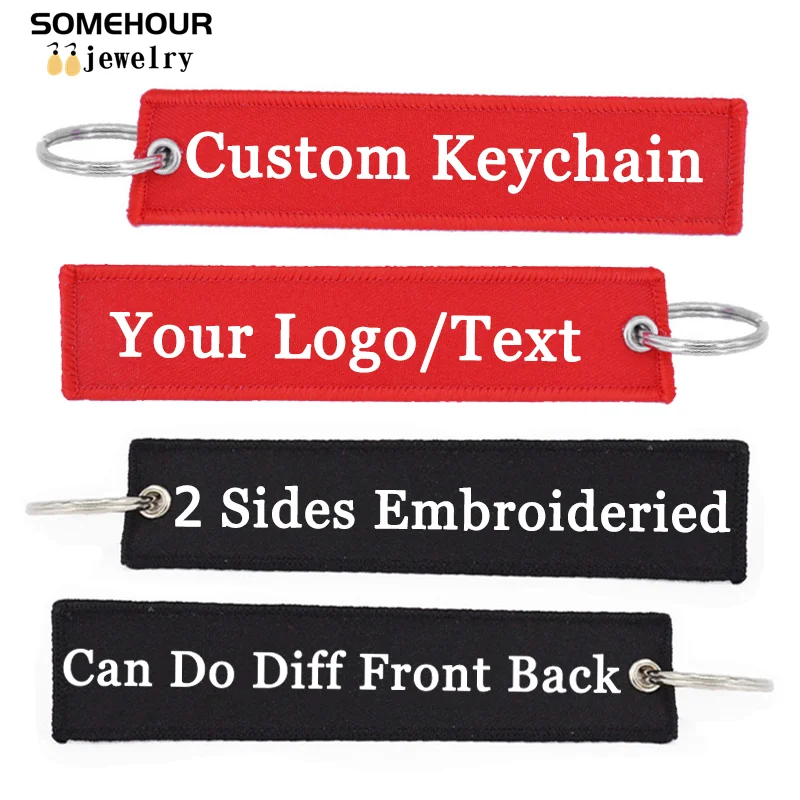 SOMEHOUR Personalized Text Logos Keychain Both Sides Embroideried Motorcycle Key Ring Fashion Custom Luggage Tag Aviation Gifts