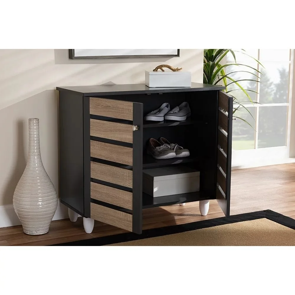 

Gisela Modern and Contemporary Two-tone Oak and Dark Gray 2-Door Shoe Storage Cabinet Freight Free Furniture Shoerack Rack Room