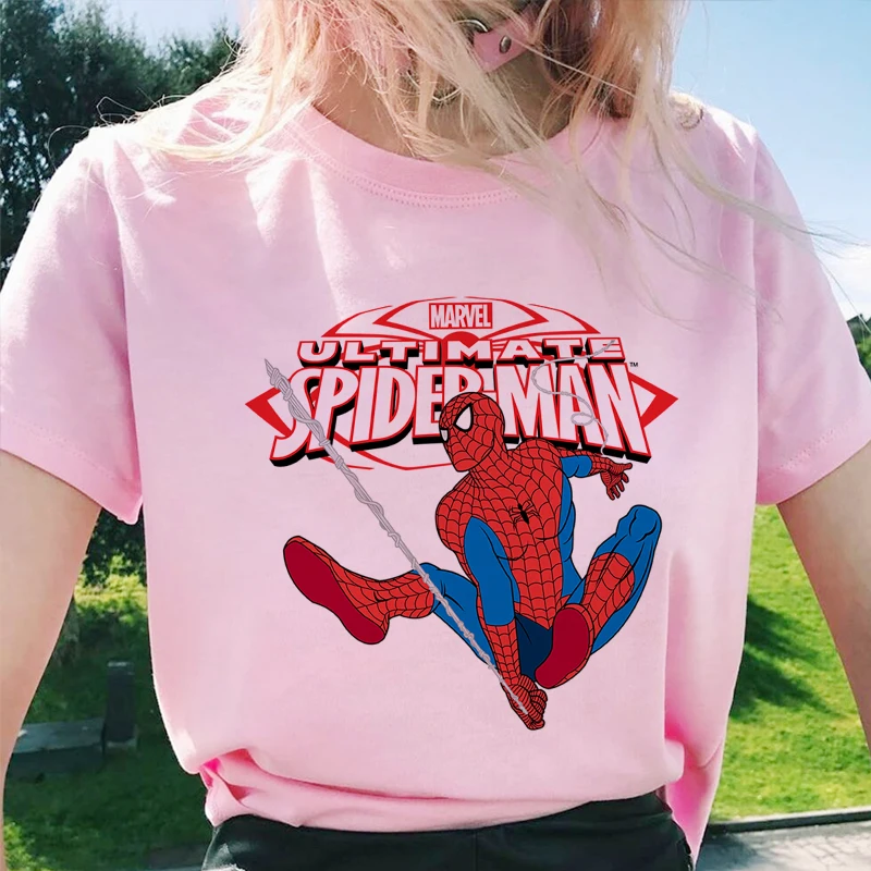 Spiderman Graphic Print T-shirt Women Tee Harajuku Aesthetics Pink Tops Casual Tshirt 2022 New Summer Fashion Y2k Female T Shirt