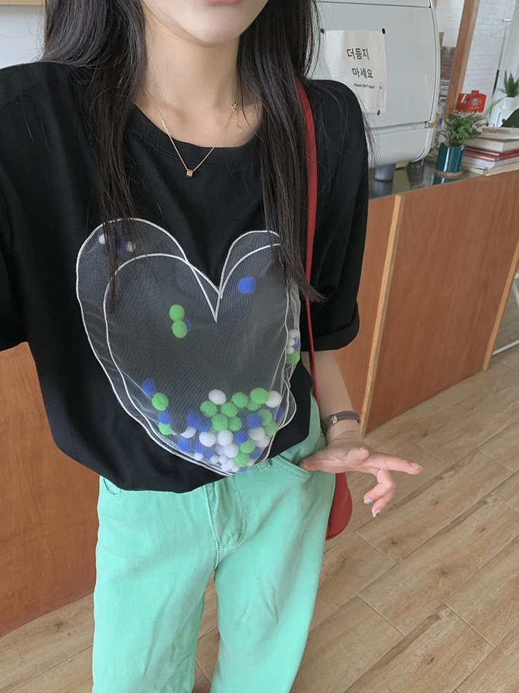 

Женская футболка с коротким рукавом, свободная Сетчатая футболка составного кроя в Корейском стиле, модель wy6870 на лето, 2022