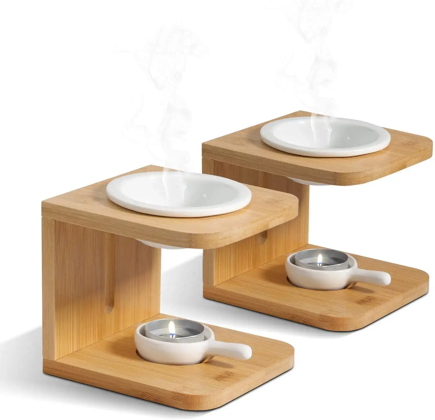 

Wooden Essential Oil Burners, Scented Wax Melt Burners with Candle Holders, Set of 2