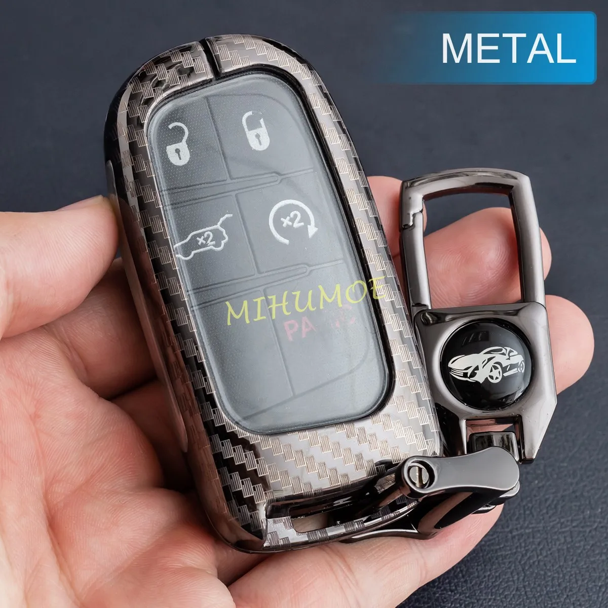 

For Jeep Grand Cherokee Renegade Compass Dodge Charger Durango Journey Fiat 500X Car Key Fob Case Cover Chain Ring Carbon Fiber