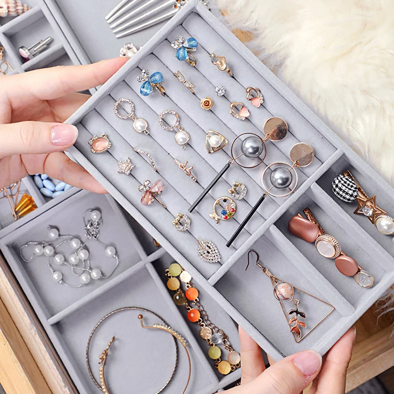 

Velvet Jewelry Display Tray Case Stackable Exquisite Bracelet Drawer Holder Ring Earring Showcase Necklace Organizer Storage Box