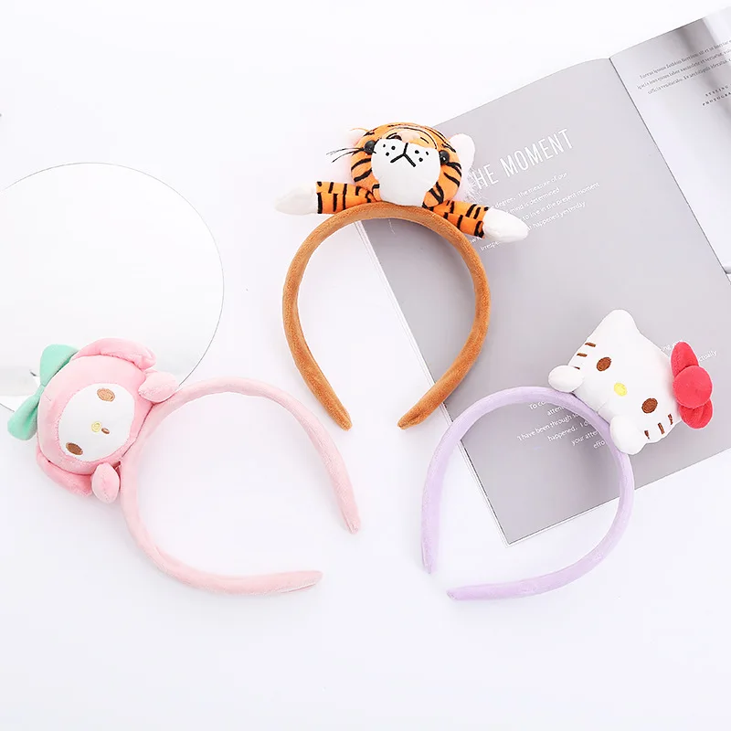 

Kawaii Hellokitty Headband Sanrio Mymelody Cinnamoroll Pompom Purin Cartoon Hairband Girls Plush Wash Face Hairband