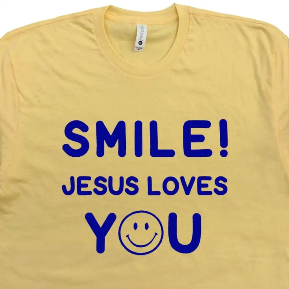 Крутая кристианская футболка с забавной надписью Smile Иисус любит вас для детей