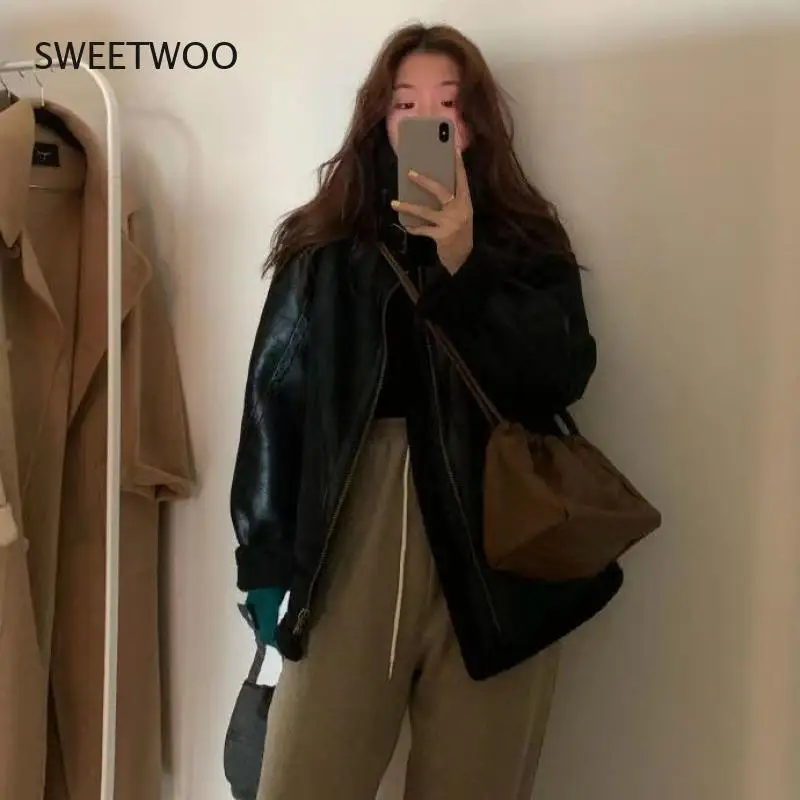 Women Faux Leather Fur Coats Sheep Leather Shearling Thicken Jacket Lady Fashion Long Sleeve Zipped Outerwear Winter Warm Coat