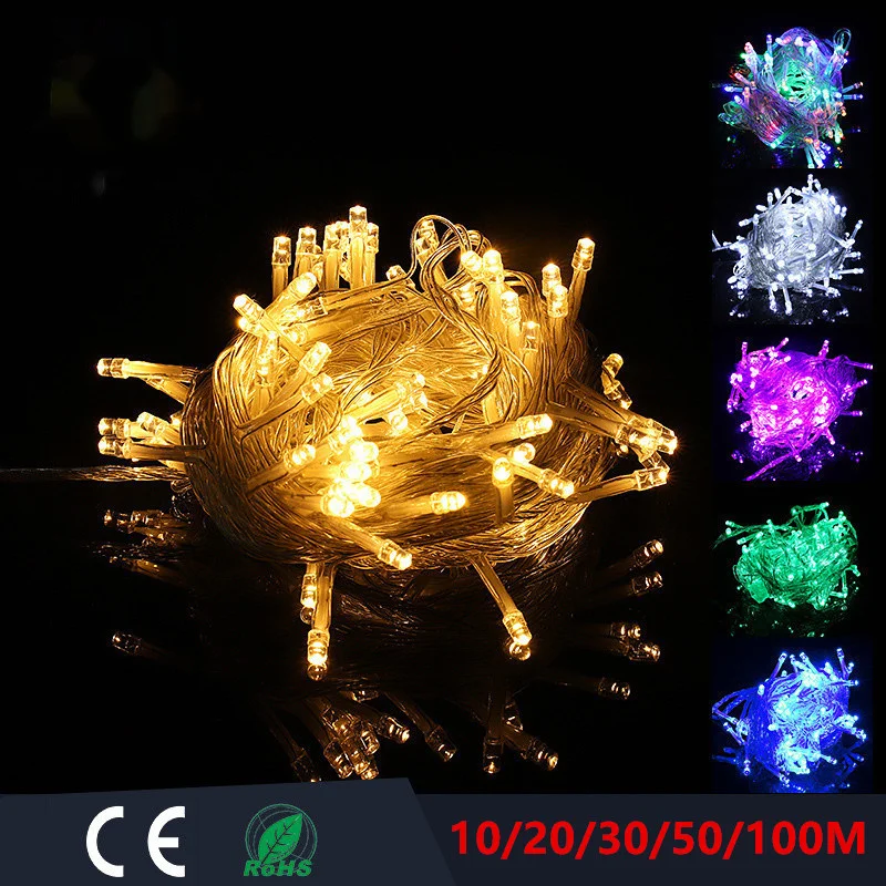 

220V 110V Christmas Lights 10M 20M 30M 50M 100M Led String Lights Fairy Light 8 Modes Garland Lights for Wedding Party Holiday